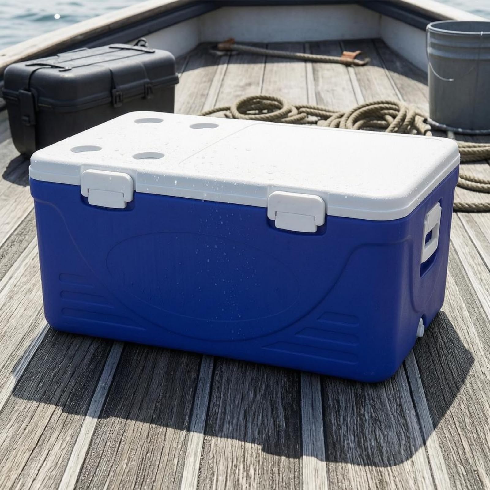 Isolierter Aufbewahrungsbehälter Kühlbehälter Isolierbox Thermobehälter Transportbox mit Deckel Front Riegel Tragegriffen Und Ablauföffnung aus HDPE