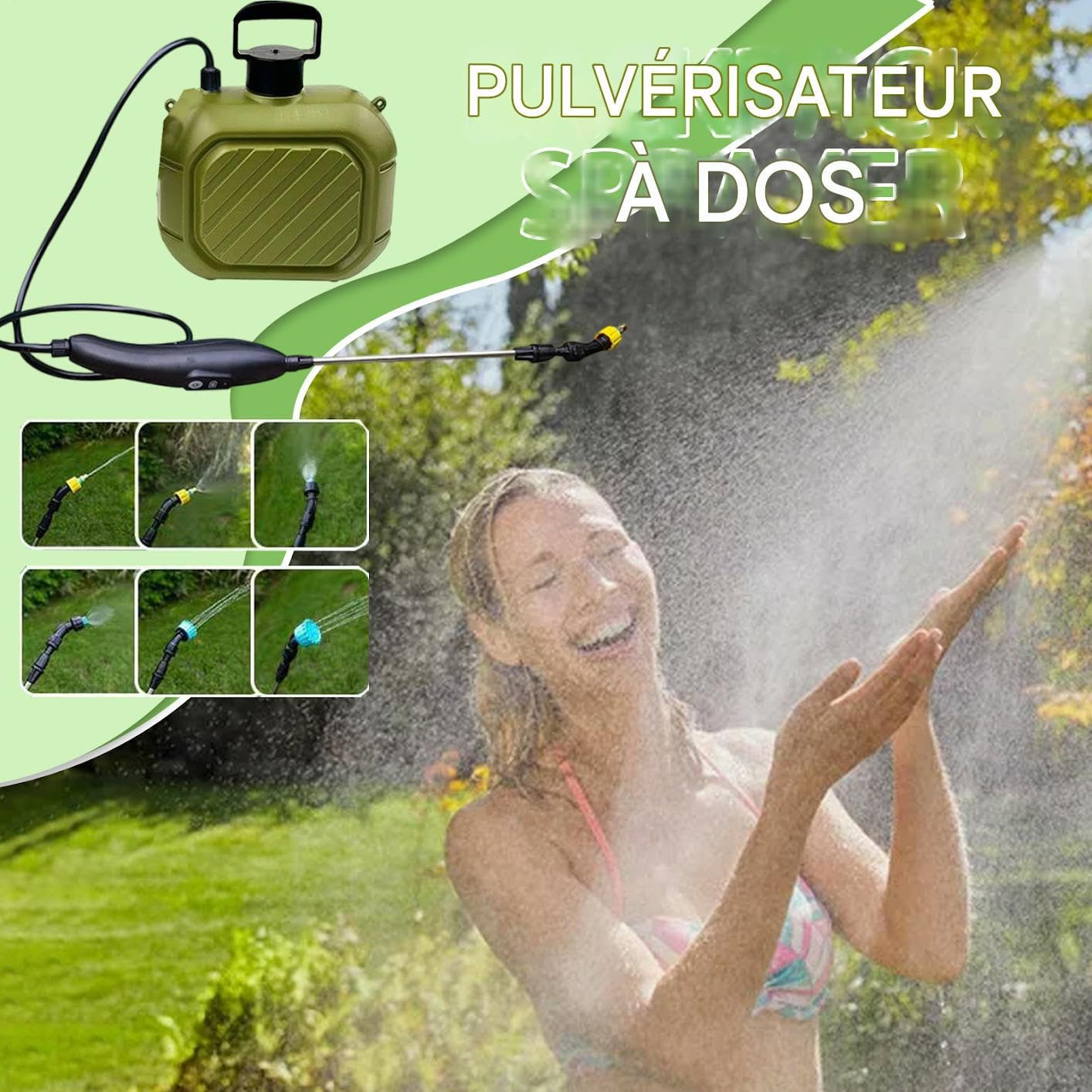 Pulverizador de espalda eléctrico 5L recargable – alta presión 300 kPa con palo telescópico (56 cm) para jardín, agricultura, autonomía 2,5 h, carga tipo C
