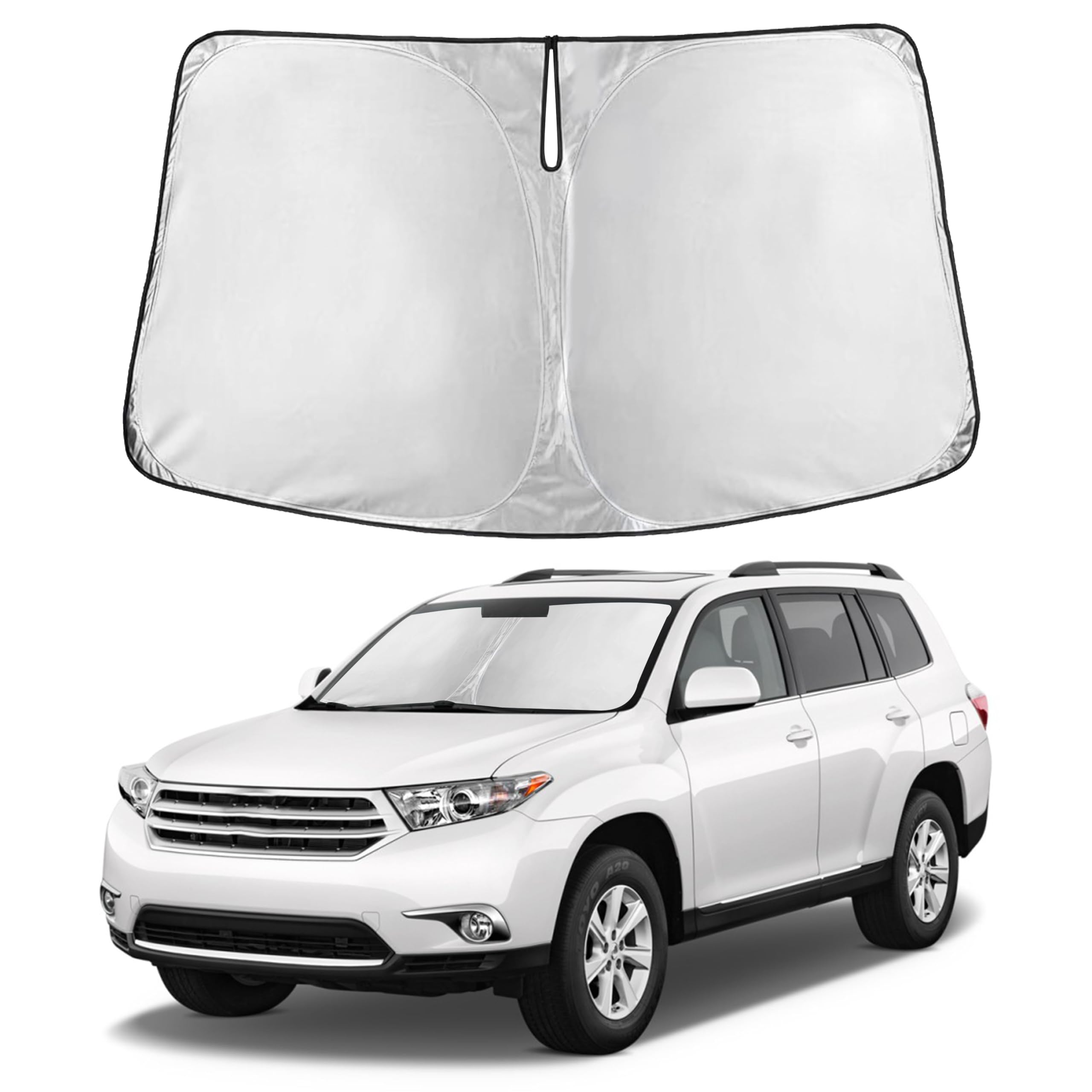 Autovir Windshield Sun Shade Fit for 2008-2011 2012 2013 Toyota Highlander Sunshade, Front Car Window Shades Sun Visor, Blocks UV Rays & Heat, Car Accessories Fit for Toyota Highlander 2008-2013