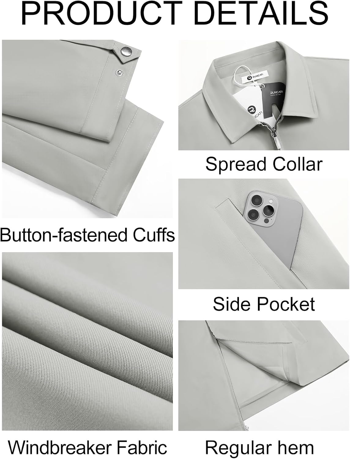 Runcati Mens Lightweight Jackets Full Zip Business Casual Windbreaker Fall Golf Coat Jacket with Pockets - Image 6