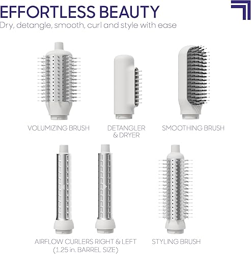 Miniatura 2 de Sharper Image Revel Airflow Styler, herramienta de peinado 6 en 1, varita de rizador, desenredante y secador de pelo iónico, cepillo de aire