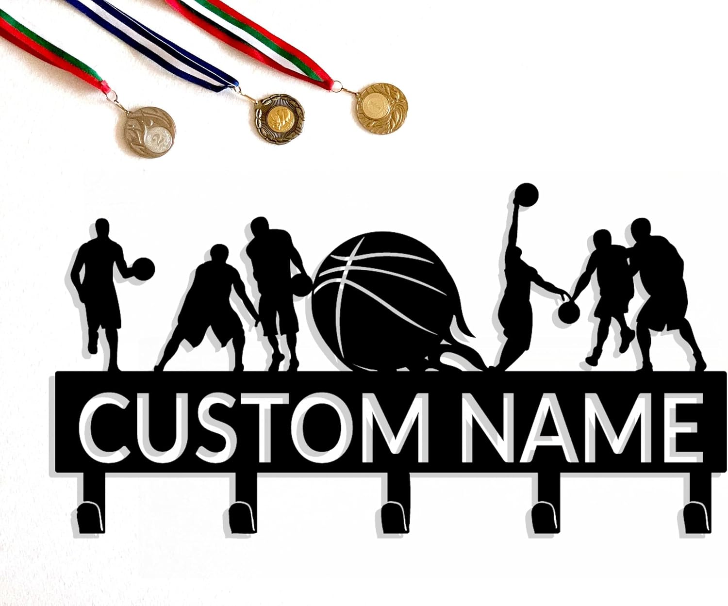 Custom Medal Holder,Personalized Metal Basketball Player Name Key Rack Coat Rack,Mens Gifts,Custom Basketball Wall Mount Key Holder for Kitchen Bedroom Hallway,Childrens Medals