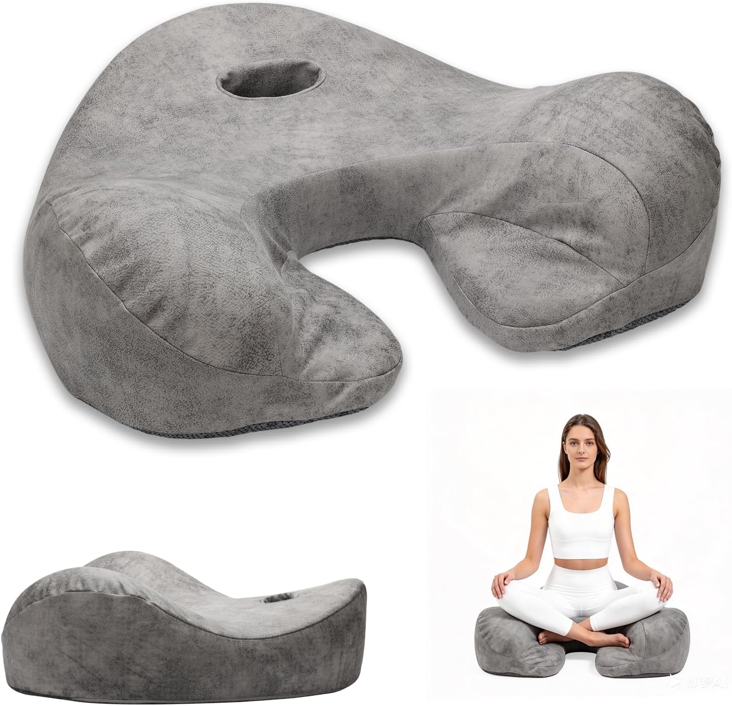 Ergonomic Meditation Cushion for Floor Sitting, 23" Large Memory Foam Cushion with Foot Rest, 8" Thick Support for Back & Knees, Comfortable Posture Seat for Adults, Yoga & Mindfulness Grey