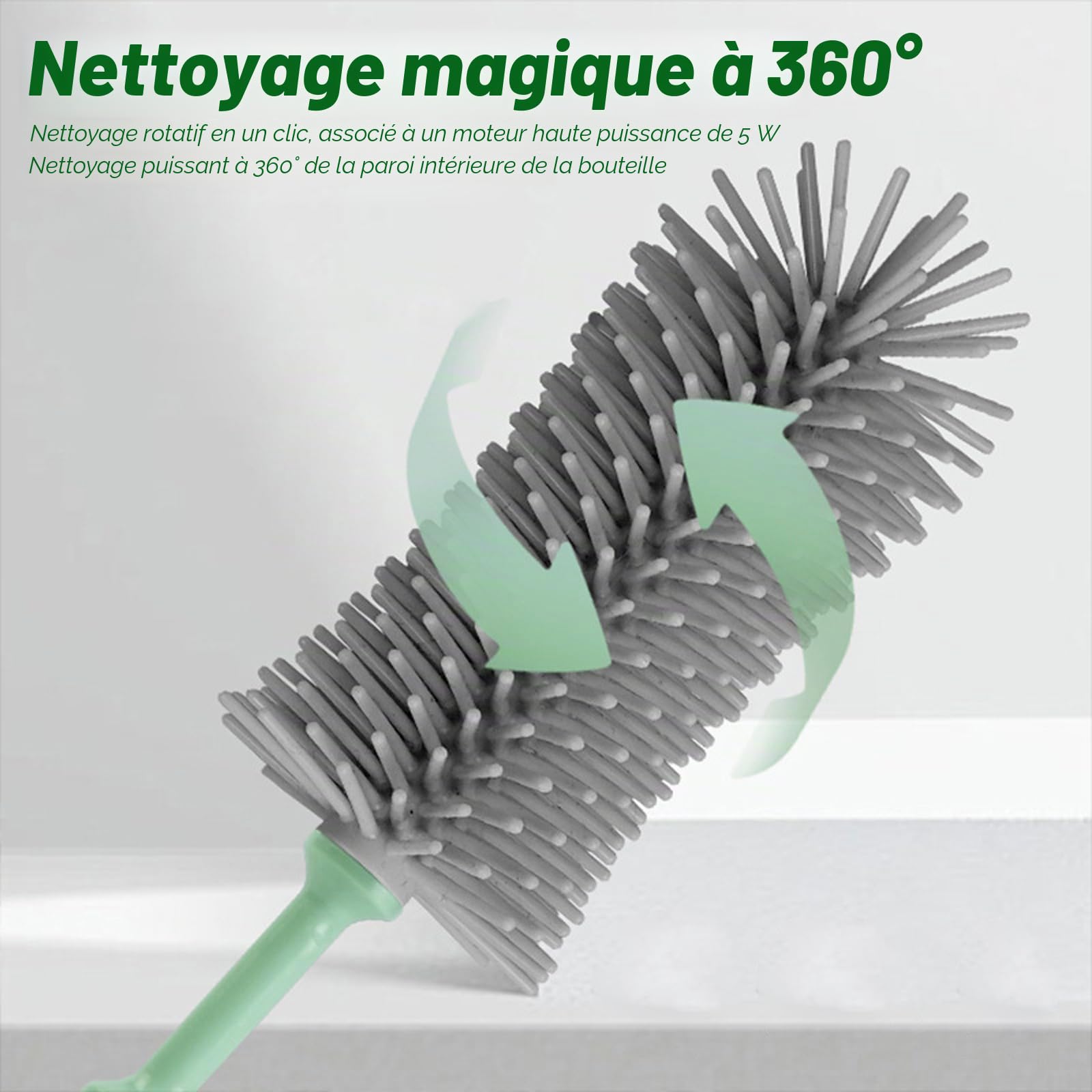 Lot de brosses à biberons de voyage pour bébé, brosse électrique, 2 modes, rechargeable, portable, avec stérilisateur UV pour biberons, tire-lait et tétine (vert)