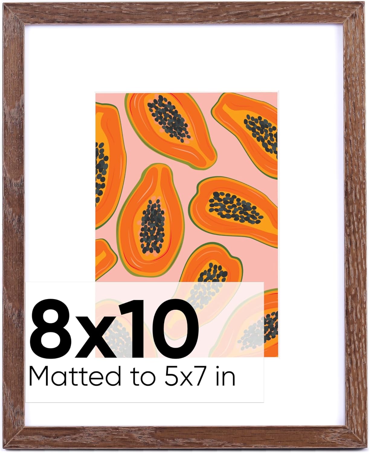 Homeforia 8x10 Brown Oak Wooden Picture Frames with 5x7 Mat and Tempered Glass, Wall Hook Included, Set of 1