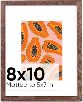 Homeforia 8x10 Brown Oak Wooden Picture Frames Set of 1 with 5x7 Mat, Tempered Glass, Wall Hook Included