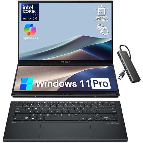 ASUS Zenbook Duo Laptop, Dual 14" OLED WUXGA 16:10 Touch Display, Intel 16-Core Ultra 9 285H, Intel Arc Graphics, 32GB LPDDR5X, 2TB PCIe SSD,WiFi 7,FHD IR Webcam,Detachable Backlit KB,Windows 11 Pro
