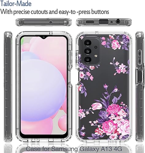 Miniatura 5 de sidande Funda para Galaxy A13 4GA13 LTE 4G SM-A135F con protector de pantalla de vidrio templado, cuerpo completo, transparente, floral, TPU, funda