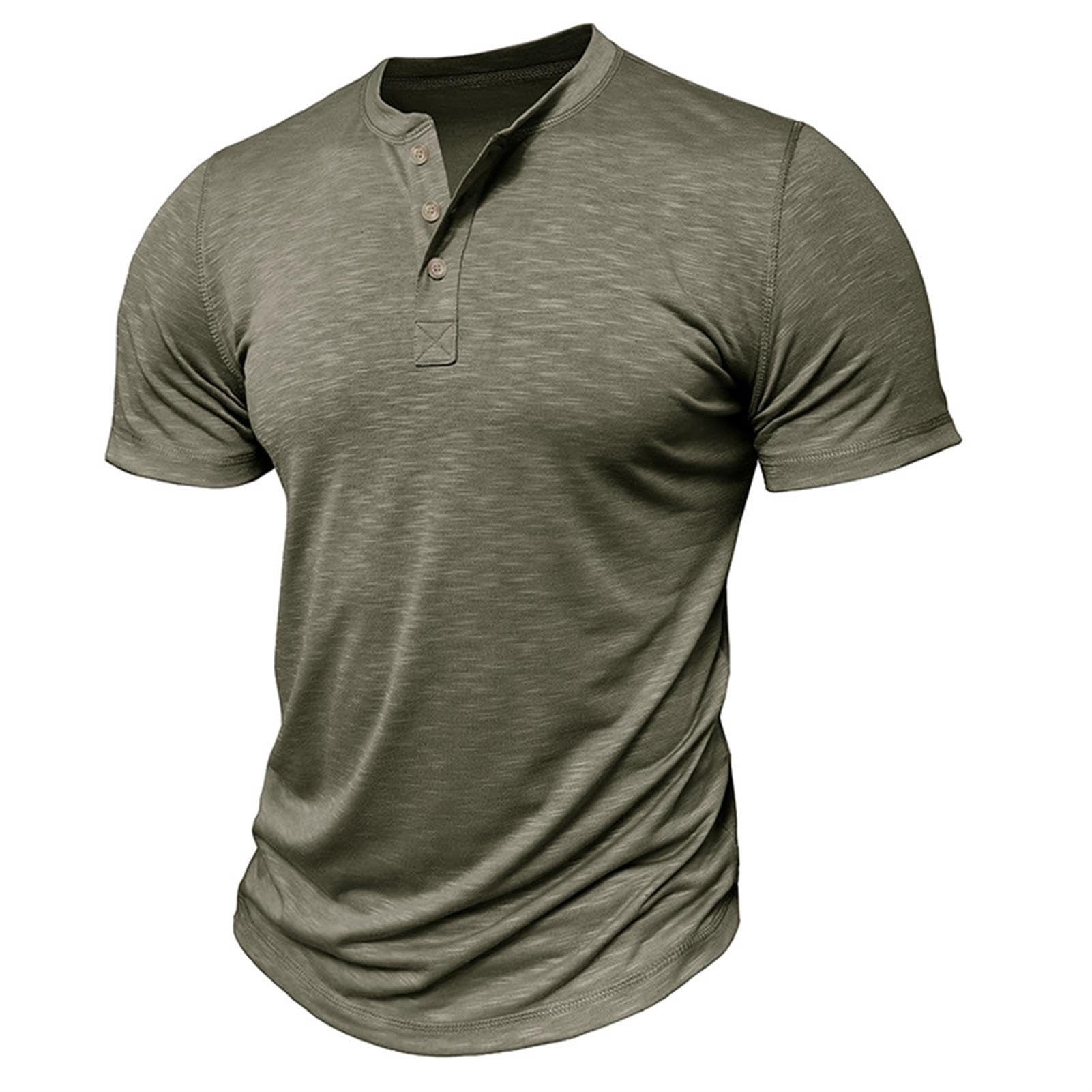 hixswnu Mens Henley Kurzarm T-Shirt Casual Slim-fit Front Placket Basic Rundhals Pullover Shirt Tops