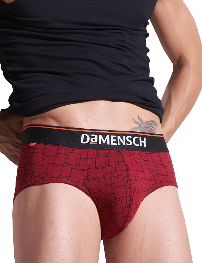DAMENSCH Men's Regular Fit Printed Cotton Briefs | Combed Cotton, Stretchy Fabric, Anti-Bacterial and Microfibre Waistband