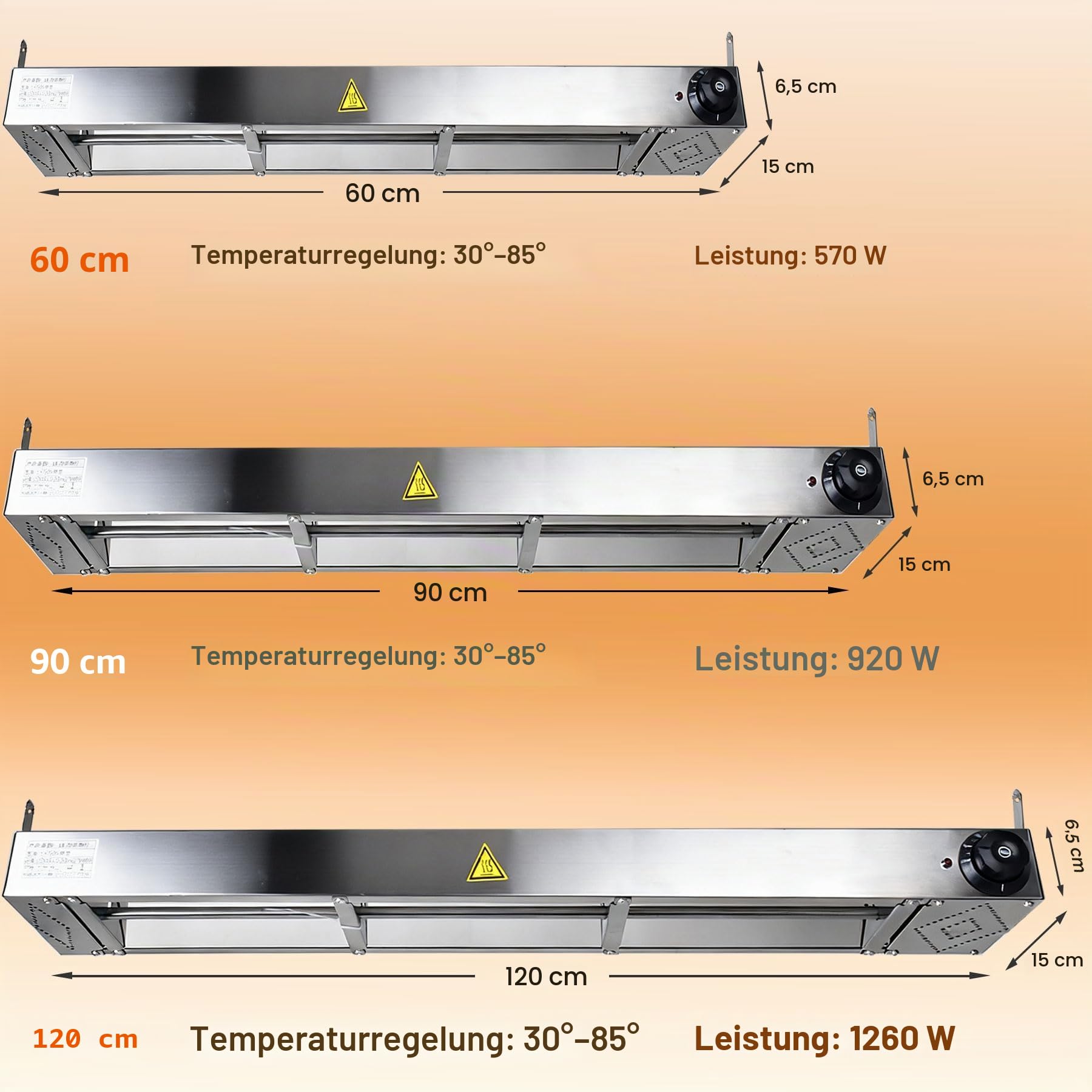 Wärmebrücke Küche Gastro, Edelstahl Hängende Speisenwärmer Lampe | Kommerzielle Infrarot Wärmelampe Essen für Buffet und Küche, Einstellbare Temperatur 30-85℃