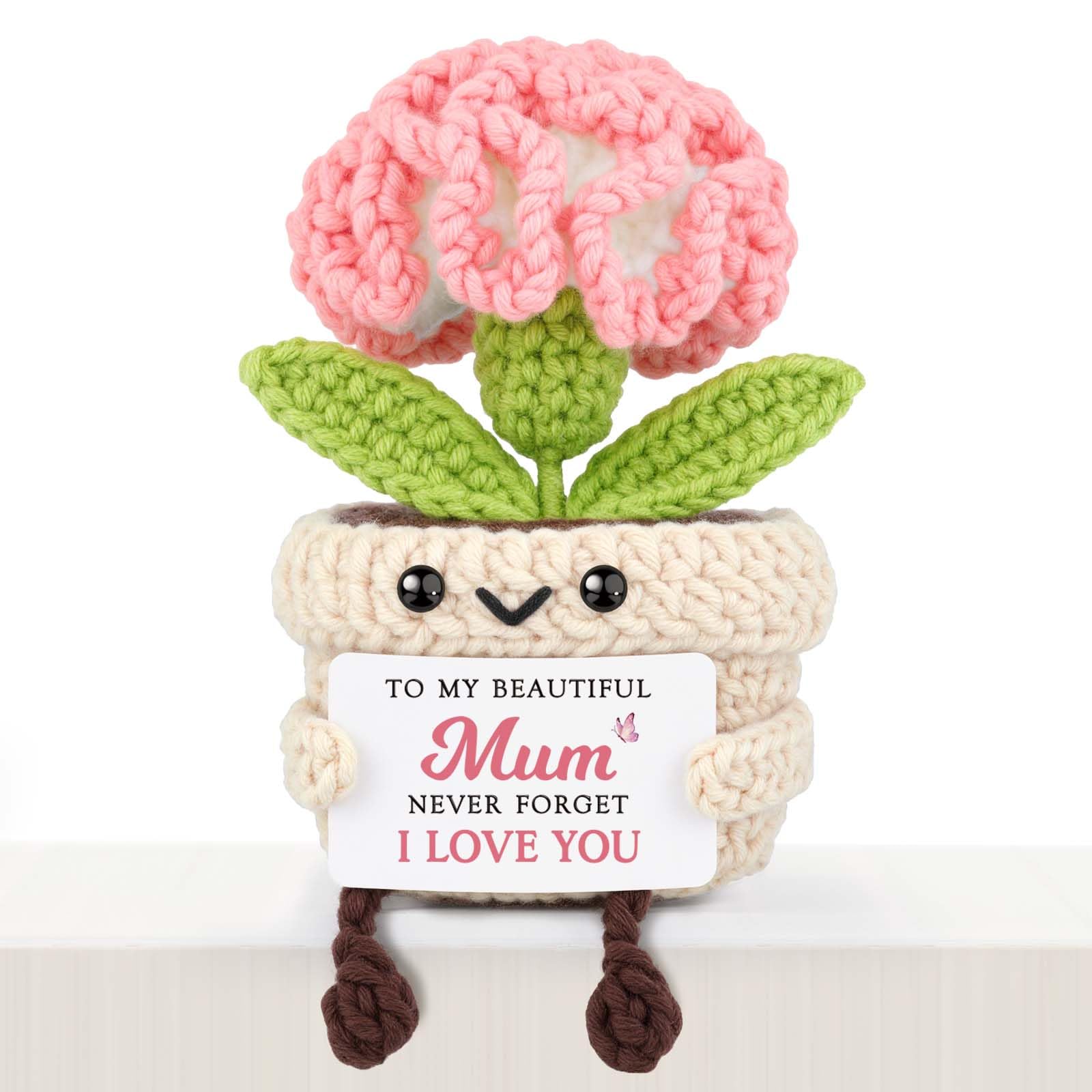 Giftasy Mum Gifts, Mum Birthday Gifts- Handmade Crochet Cute Carnation, Presents for Mummy from Daughter Son for Mother's Day, Christmas, Birthday, Thank You Mummy Present