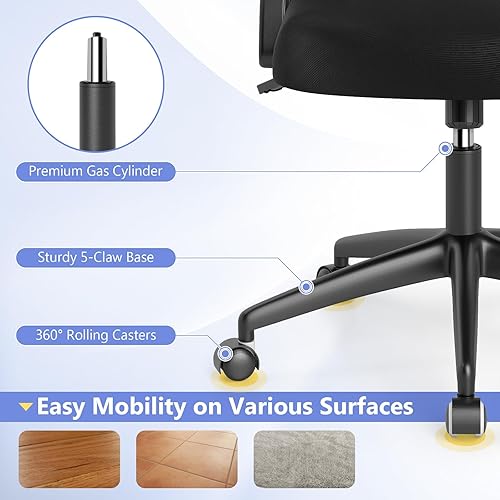 Miniatura 8 de Giantex Silla de oficina de malla, silla de escritorio ergonómica con brazos abatibles y soporte lumbar, escritorio giratorio de altura ajustable