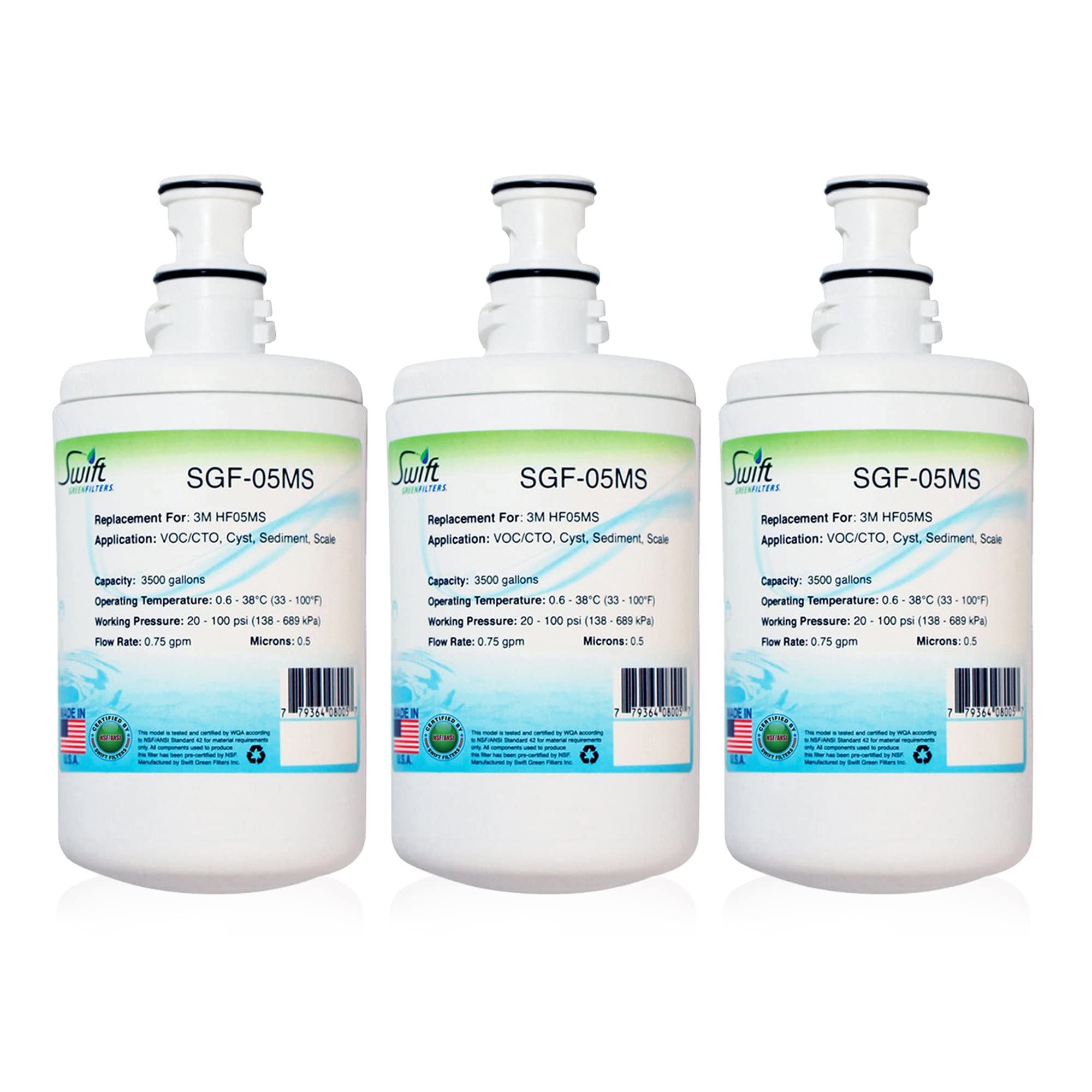 Swift Green Filters SGF-05MS Compatible Commercial Water Filter for 3M HF05MS, Made in USA (1 Pack), White (3 Pack)