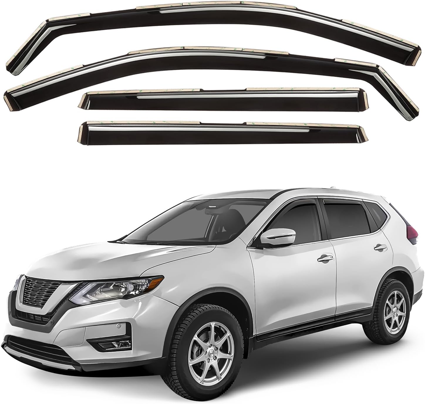 Window Deflectors Smoke Tinted In-Channel Side Window Vent Visor Deflectors Rain Guards Compatible with Rogue 2014-2020 - 4pcs. GW0095