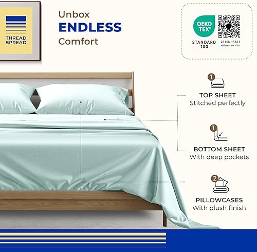 Vista 102 de THREAD SPREAD Juego de sábanas 100% algodón egipcio, tamaño King, 1000 hilos, tamaño King, algodón egipcio, 6 piezas (plateado), bolsillo profundo