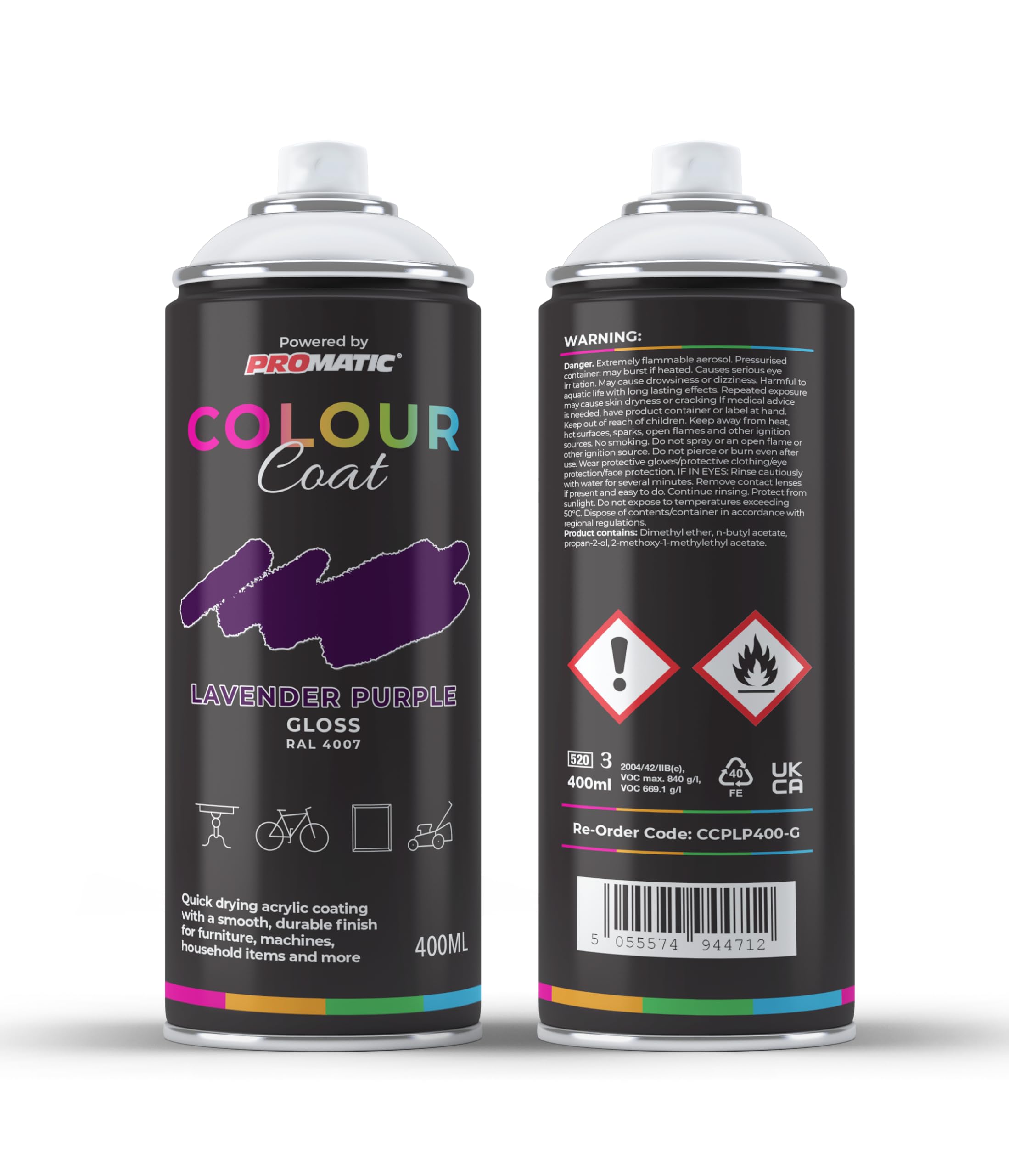 Colour Coat Pro-Matic Lavender Purple Violet Gloss RAL 4007 Aerosol Spray Paint 400ml (1)