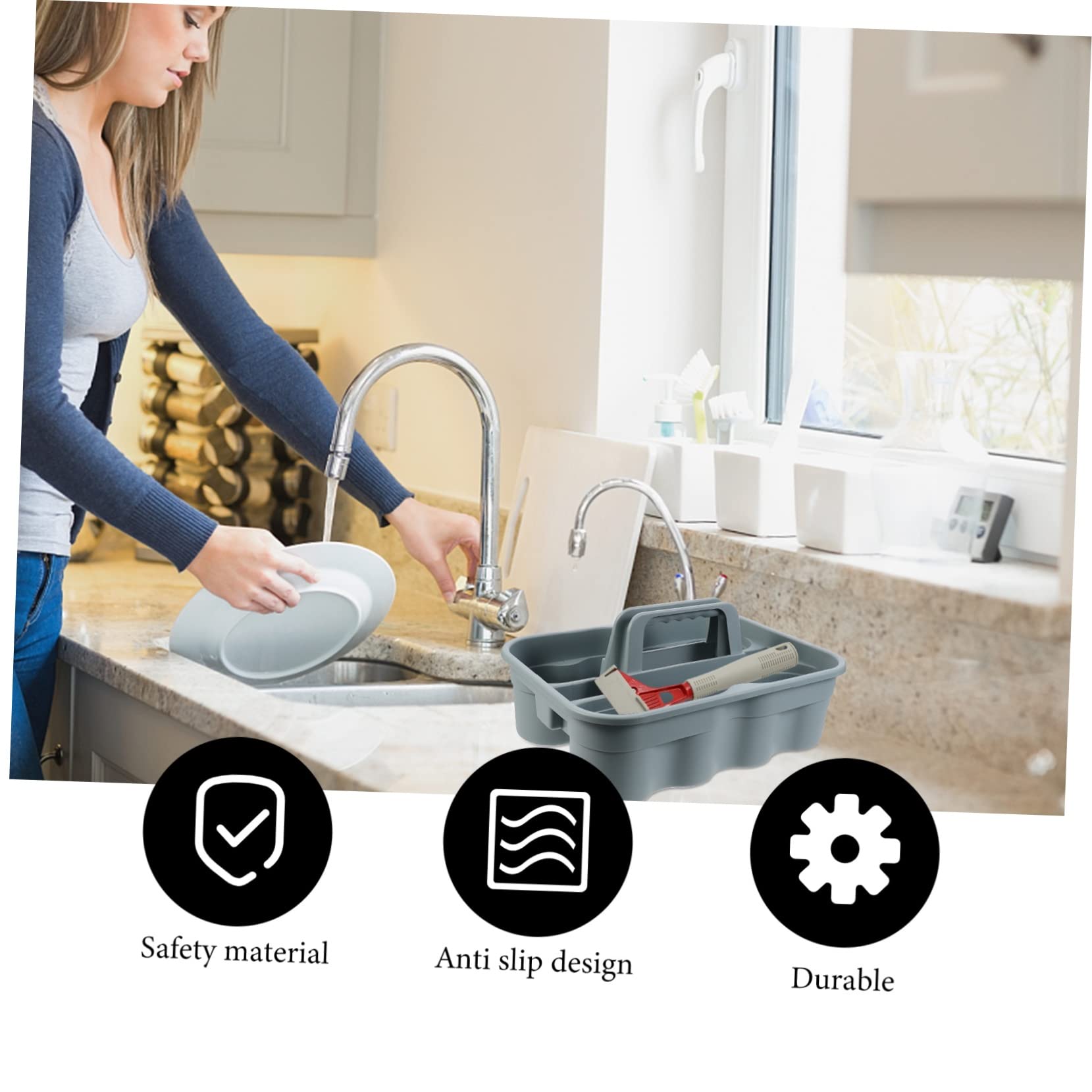LABRIMP Panier De Rangement en Plastique avec Égouttoir Motif À Pois pour Une Installation Facile pour La Salle De Bain (Gris