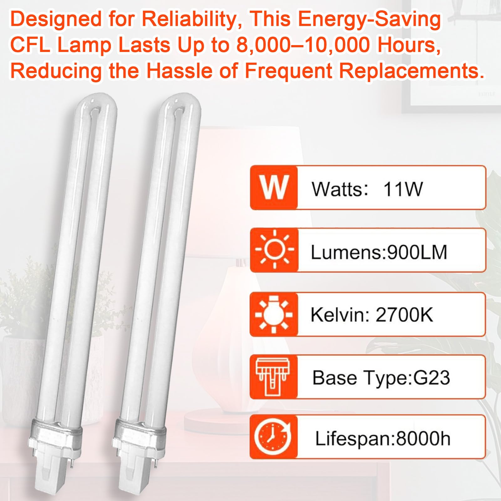 11W 2-Pin Compact Fluorescent Lamp,2Pin Stick Fluorescent Light Bulb,2U Double Turn Tube Energy Saving Lamp,CFL Energy Saving Twin Tube Bulb,Non-Dimmable,Suitable for Corridor( Warm White 2700K 900LM) - Image 3