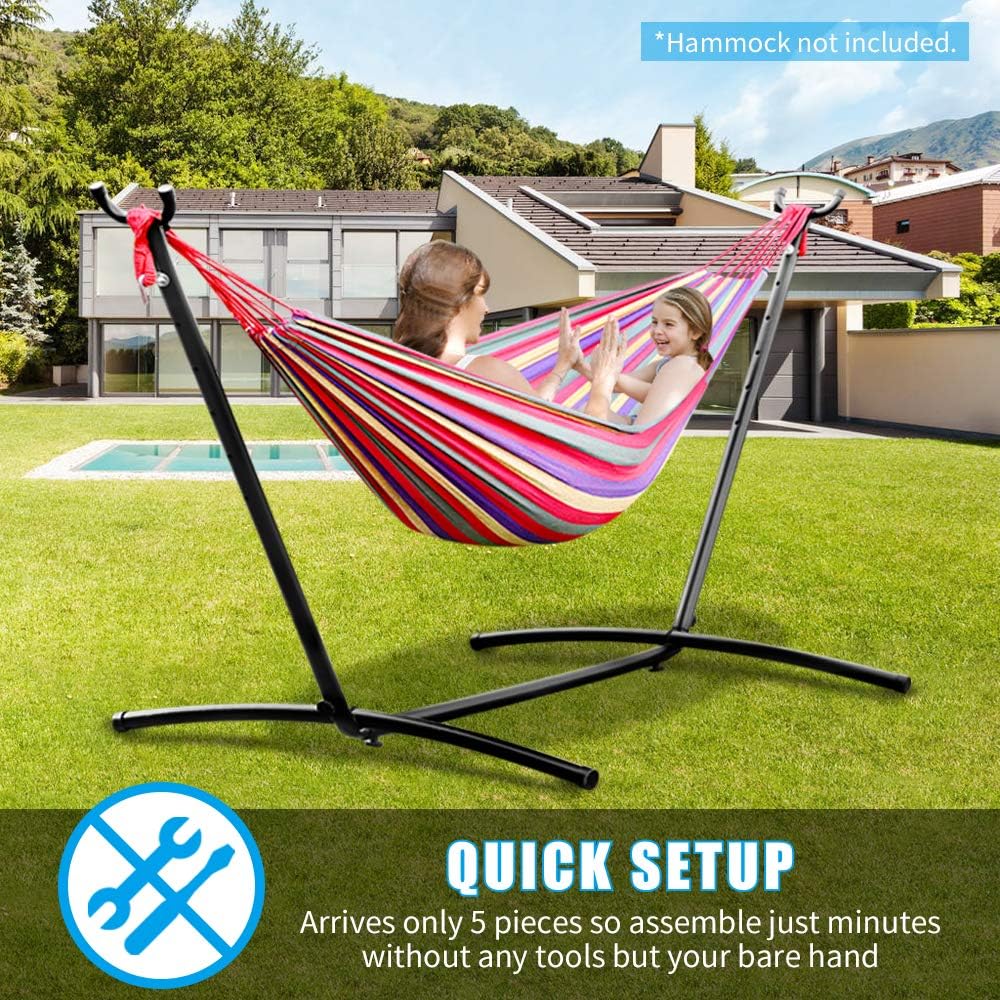 9 FT Hammock Stand, Portable Foldable Adjustable Heavy Duty Hammock Chair Space Saving Steel Stand Metal Curved Swing Weather-Resistant for para Patio Indoor Outdoor Include Carrying Case(No Hammock)