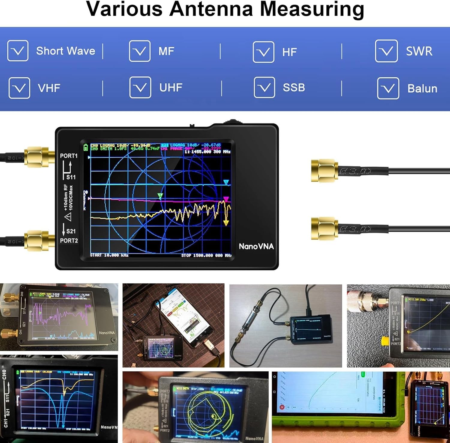 AURSINC NanoVNA-H Analizzatore di Rete Vettoriale, Ultima Versione V3.7, 9KHz-1.5GHz MF HF VHF UHF, Analizzatore di antenne per radioamatori, Supporto SD Card, per i parametri S, SWR, Smith