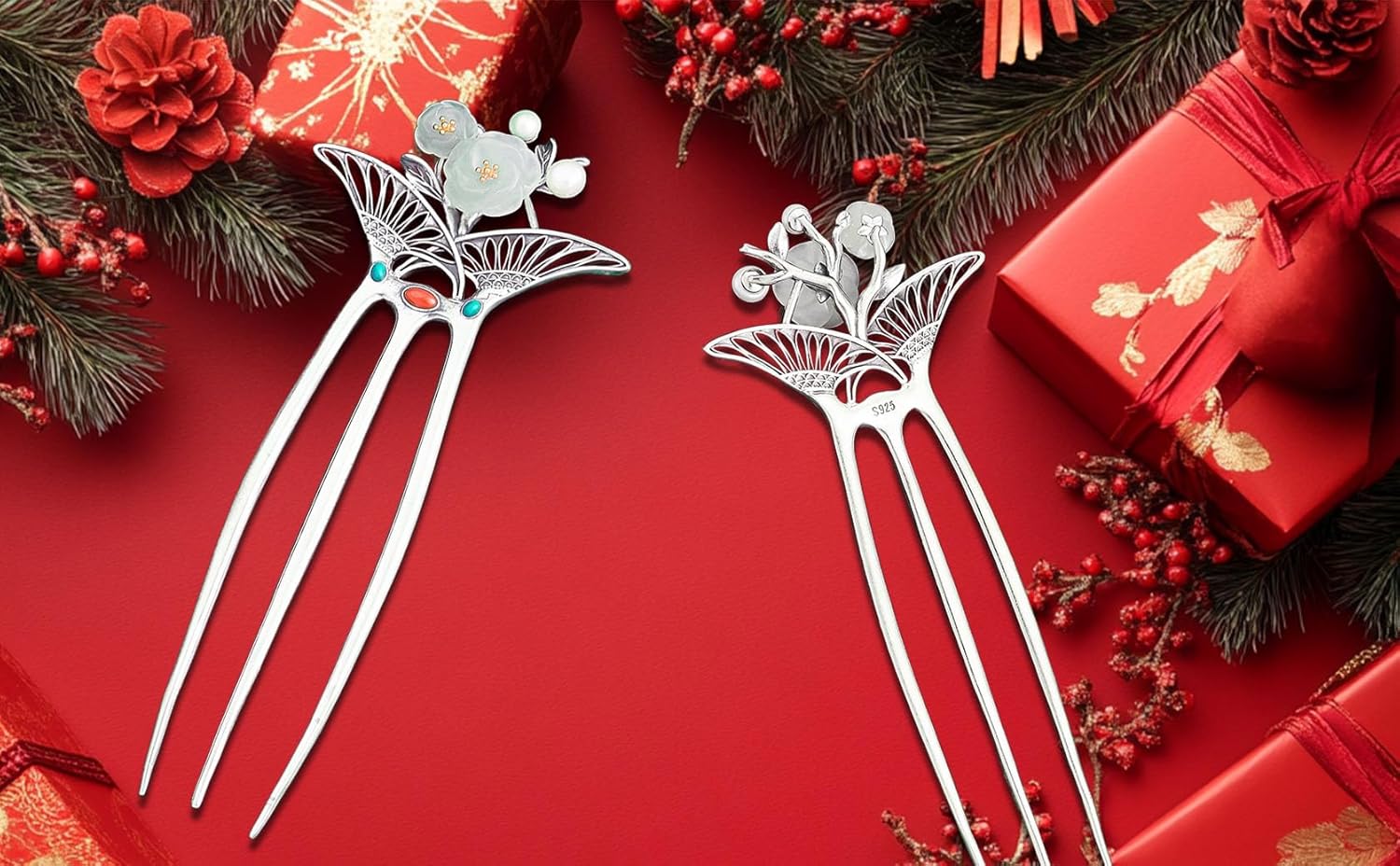 HangErFeng 925 Silver Hairpin Vintage Inspired Flower Shape Hair Accessory Women Hairclip 803