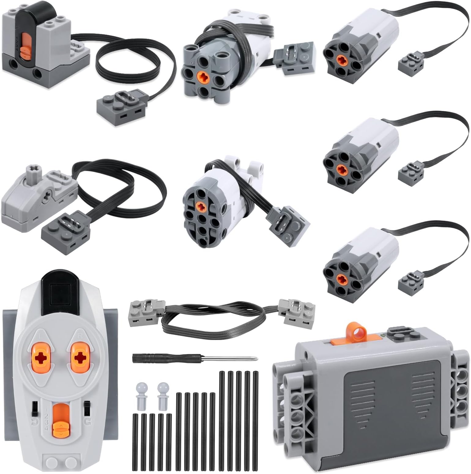 25 Pieces Power Functions Toy Motor Set, Servo Motor Power Function Set with M/L/Servo Motor, Battery Box, Circuit Breaker Control, Lighting Module, Extension Cable, Axle Components