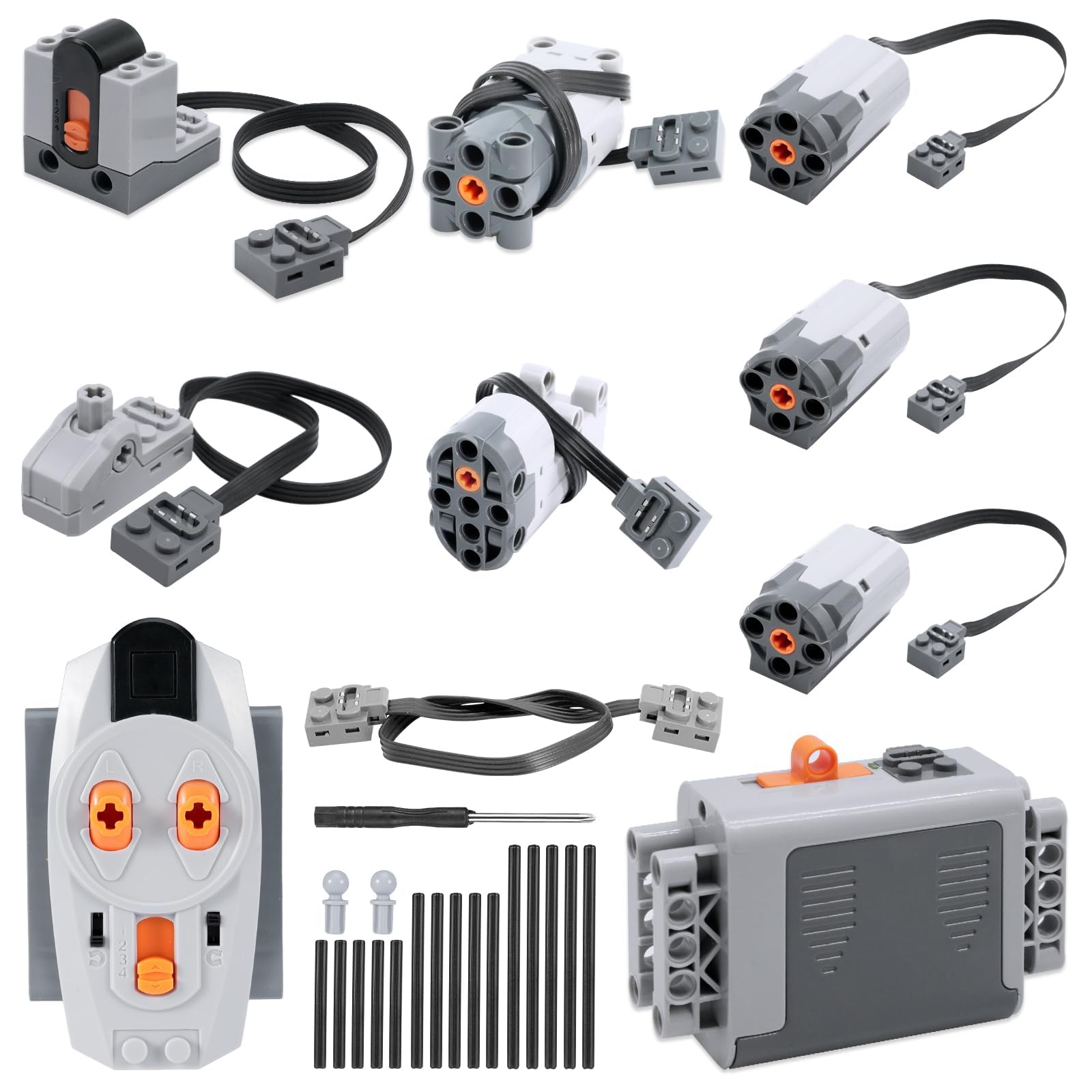 25 pezzi Power Functions, set di motore Servo con motore M/L/Servo, scatola della batteria, controllo dell'interruttore, modulo di illuminazione, cavo di prolunga, componenti assali