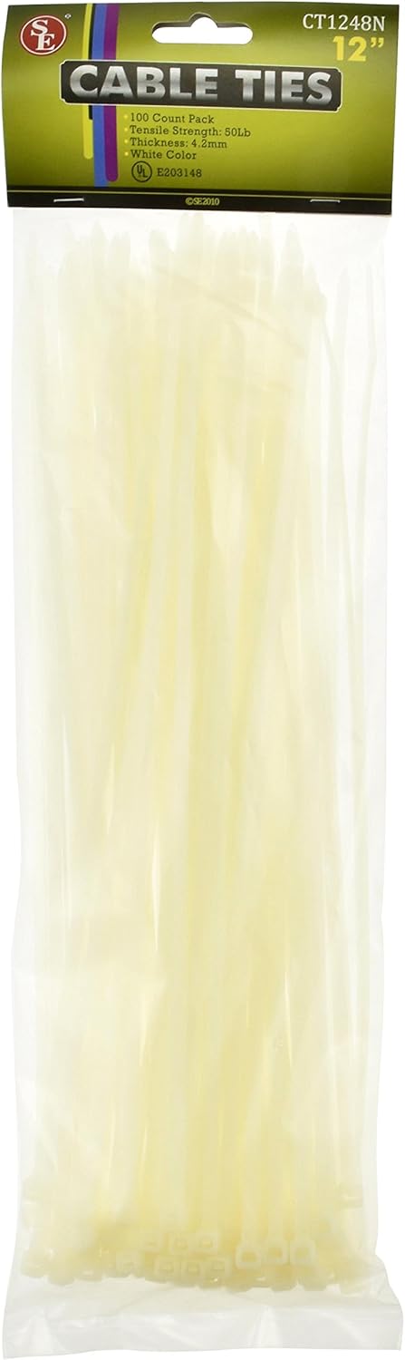 SE 12” White Cable Ties with 50-lb. Tensile Strength (100 Count) - CT1248N