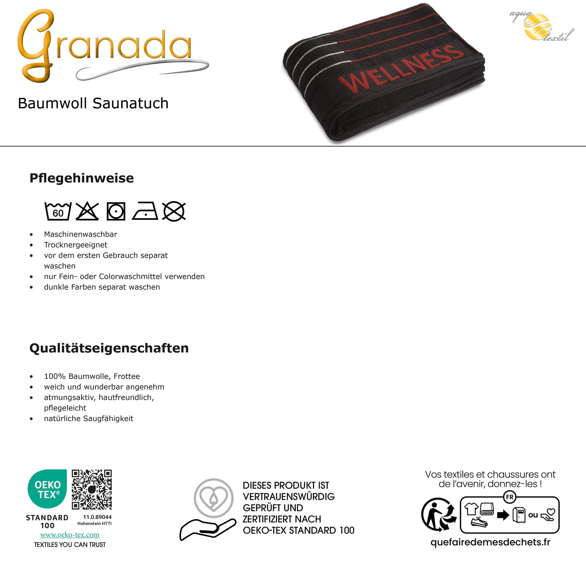 aqua-textil Granada Saunatuch XXL 90 x 220 cm schwarz Baumwolle Saunahandtuch Frottee Handtuch Duschtuch