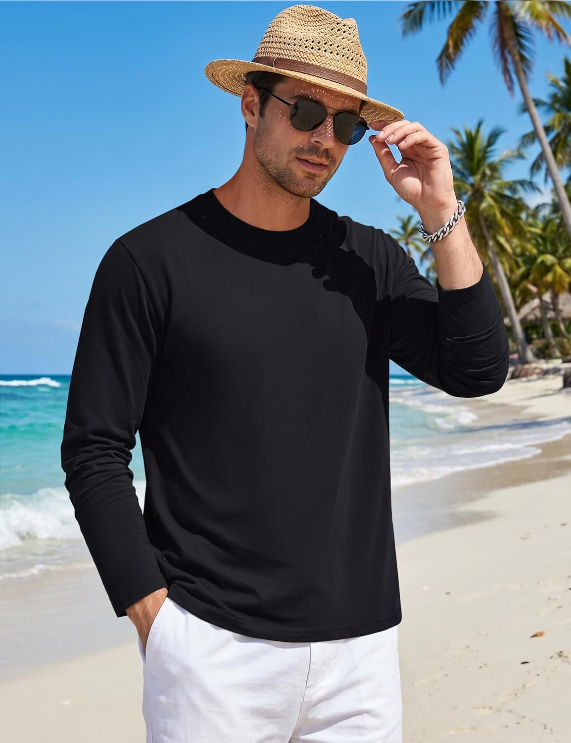 MAGNIVIT Men's Shirts Long Sleeve Cotton T-Shirt Crew Neck Midweight Tees Classic Basic Casual Tops Plain Soft Shirt