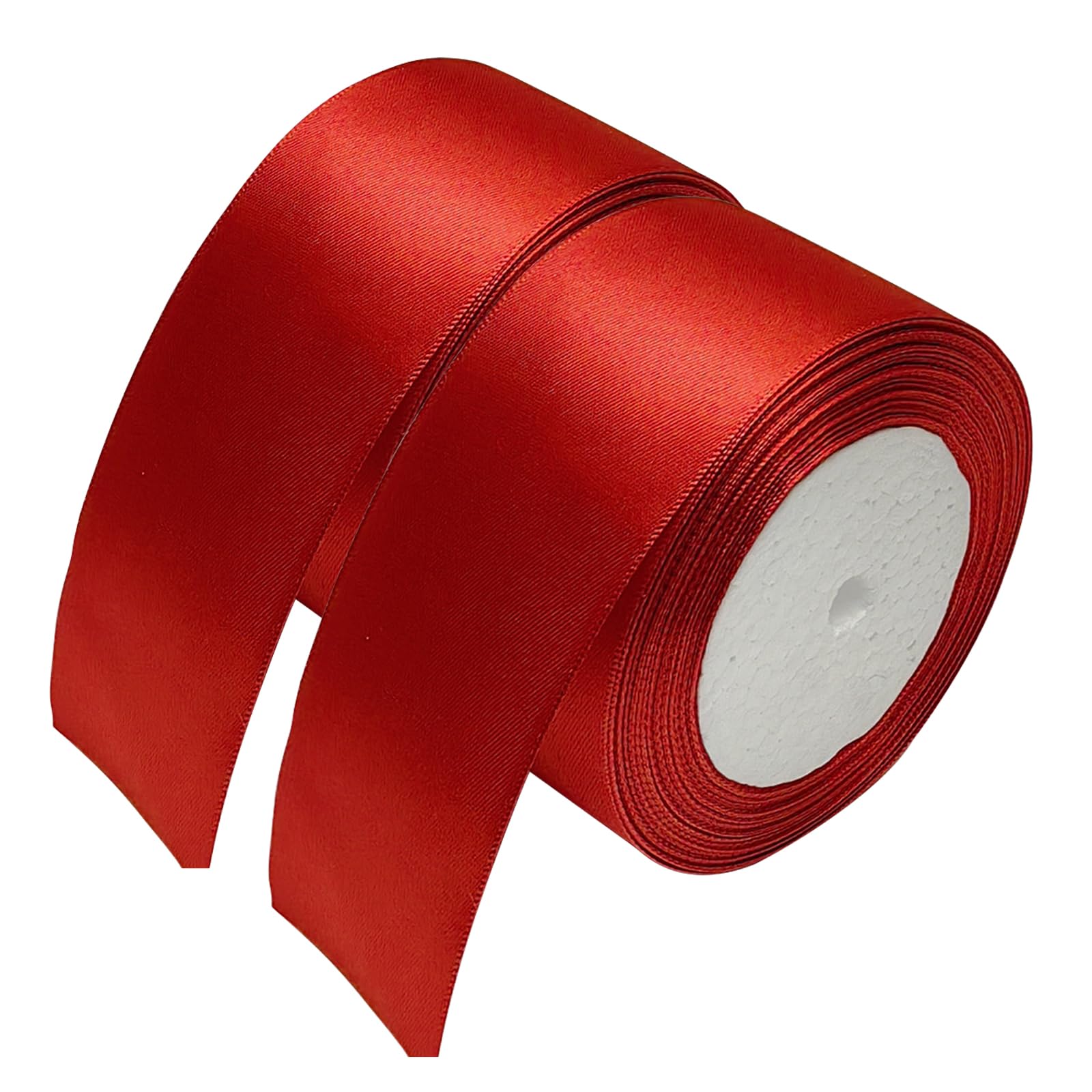 Chenkou Craft Solid Satin Ribbon Ribbons 50 Yards (2 Rolls) Christmas Red Craft Bow Party Decoration Packing Ribbons (Red, 2"(50mm))