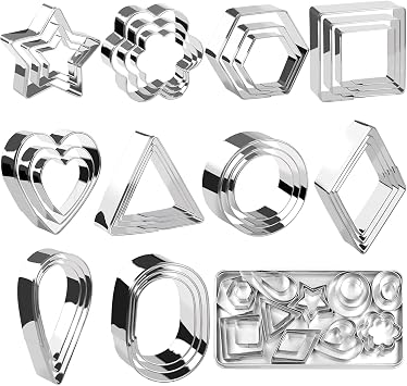 Cookie Cutter Set, 30 Pieces, Stainless Steel, Heart, Star, Flower, Water Drop Shape, Large, Medium, Small, Storage Case Included, Biscuit DIY, Pastry Tool, Ceramic, Pastry Tools Silver