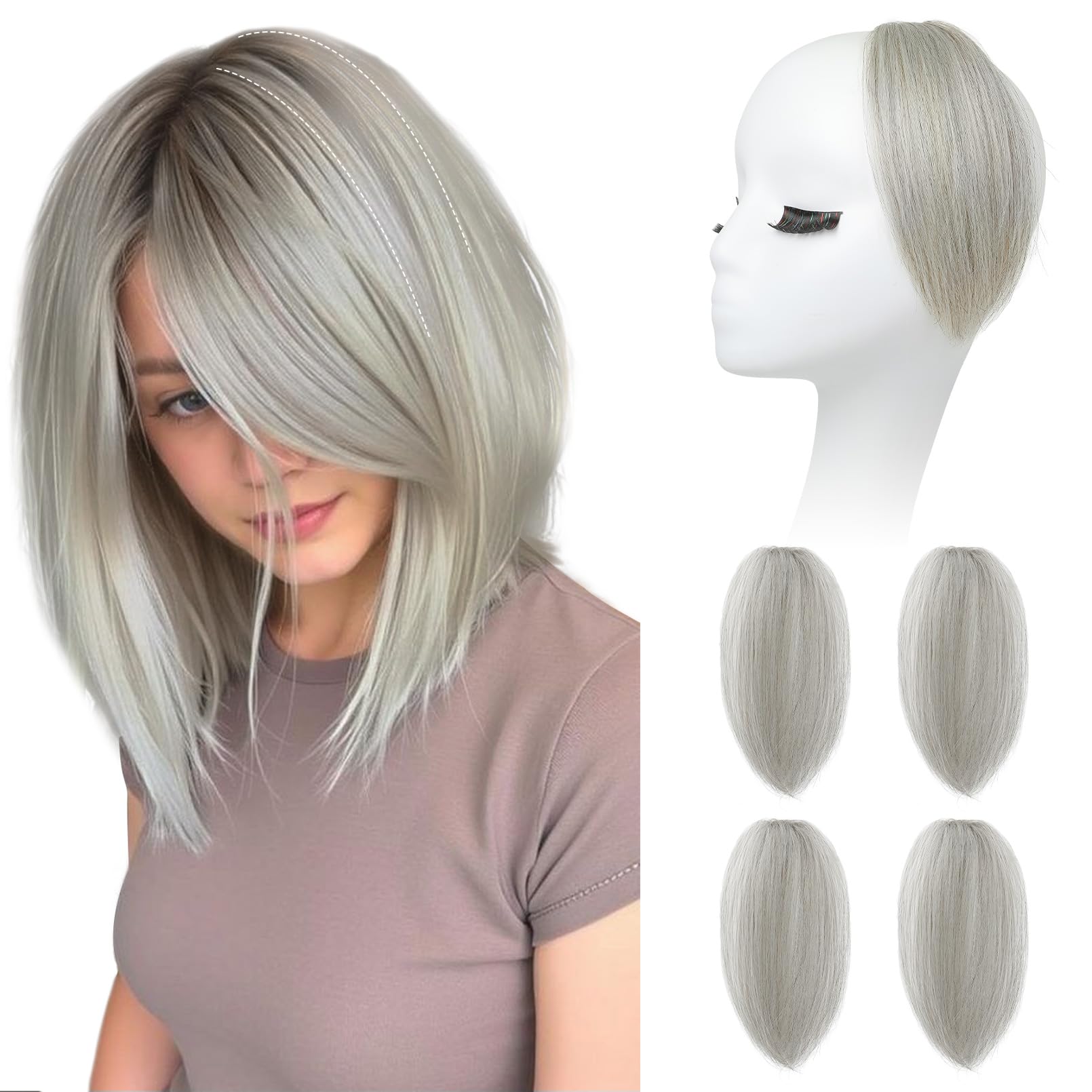 REECHO Clip in Hair Volumizer, Short Thick Clip in Hairpieces Adding Extra Hair Volume Extensions for Women with Thin Fine (Silver Grey, 8 Inch(Pack