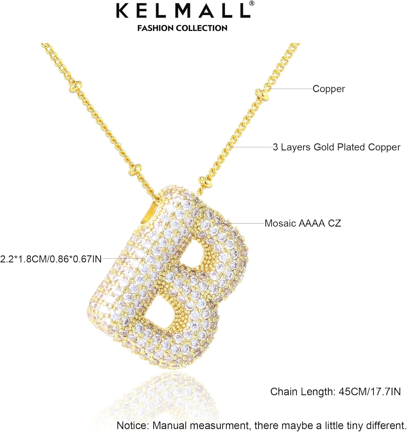 KELMALL 14K Gold/Silver Plated Chunky Bubble Initial Necklace for Women – Dainty Personalized Letter Pendant with Cubic Zirconia – Bold Statement Jewelry Gift for Her Birthday Anniversary - Image 5