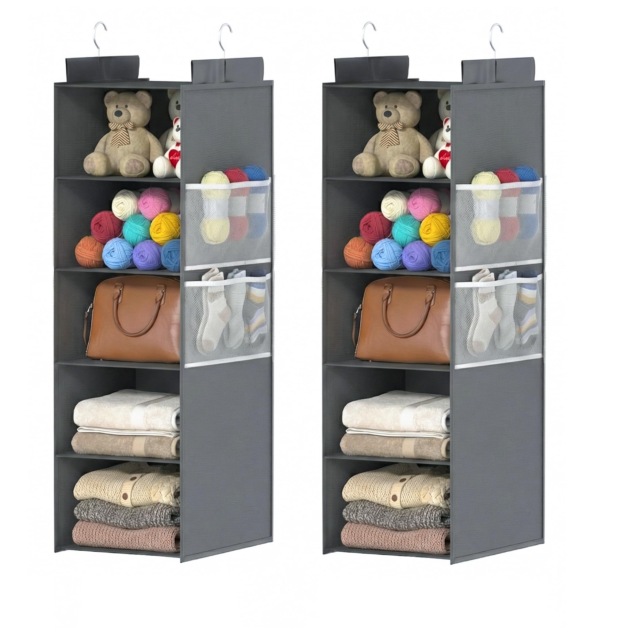 ALLTIDYUP Organizador de armario colgante extra profundo, paquete de 2 (gris, 5 niveles)