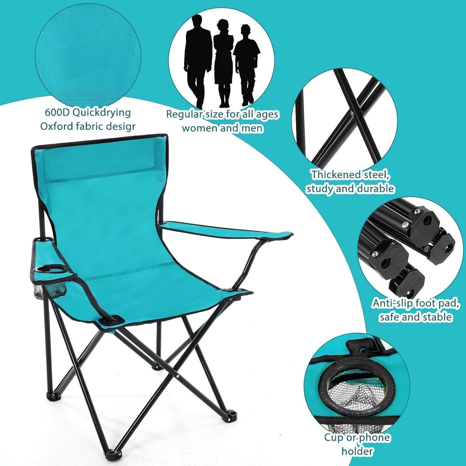 8 Pcs Folding Camping Chairs with Cupholder and Carry Bag Regular Size Portable Lightweight Lawn Chair with Mesh Side Pocket for Fishing Hiking Picnic Beach Outdoor Party (Stylish) - Image 4