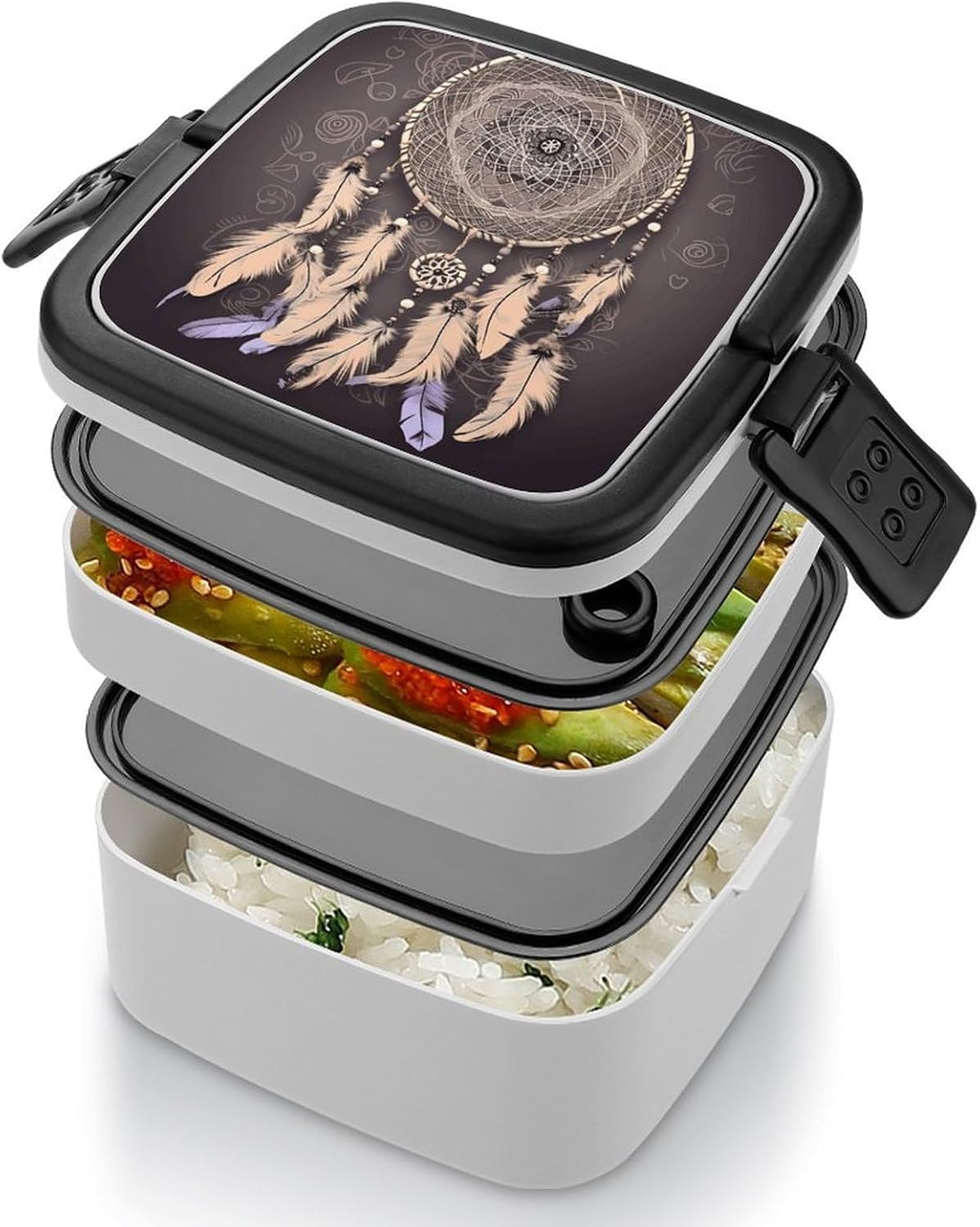 Dream Catcher1 Bento Box Large Capacity Double Layer Lunch Boxes Portable Leakproof Meal Box Stackable Lunch Container For Work Picnic Camping