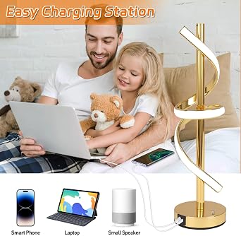 EIDISUNY LED Spiral Table Lamp, Gold, TL-003GD-3D