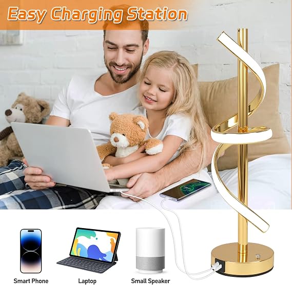 EIDISUNY LED Spiral Table Lamp, Gold, TL-003GD-3D