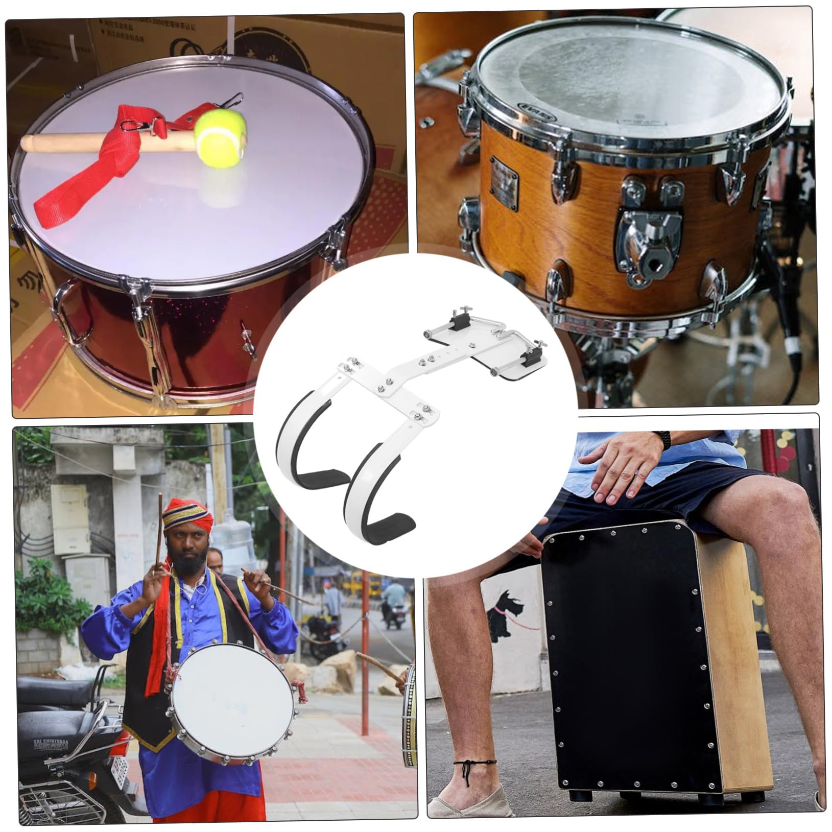 Abaodam Support de Caisse Claire avec Harnais de Tambour à Percussion Réglable et Sangle D'épaule Pratique en Alliage D'aluminium Blanc pour Batterie de Marche