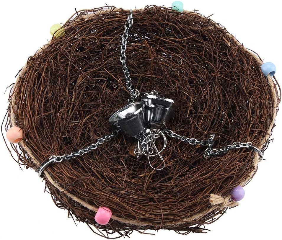 TOPINCN Rattan Straw Parrot Nest Pet Birds Cockatiel Cage Hanging Swing Toy with Bells Hut Tent Bed Birdhouse Parrots Toys(27 * 20cm)