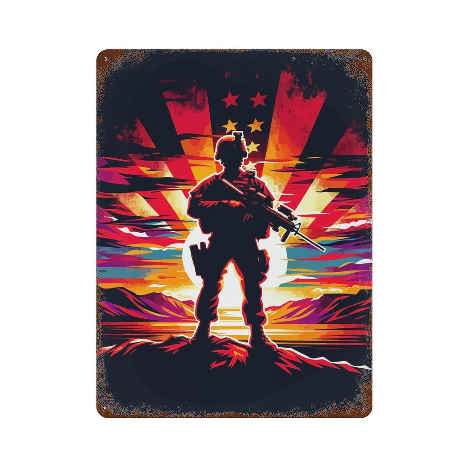 Aged Metal Wall Plaque with Marine Corps Sunset Art Design 15.7"x11.8", for Basement, Hobby Room And Garage Decor, Farmhouse Wall Decor