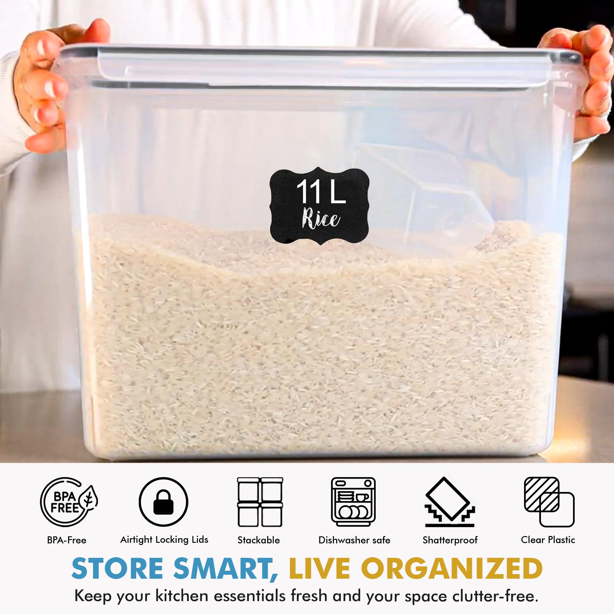 Shazo 2 recipientes extragrandes de almacenamiento de alimentos a granel con tapas herméticas para harina, azúcar, arroz, cereales y pasta, a prueba de fugas, sin BPA, para organización de cocina y