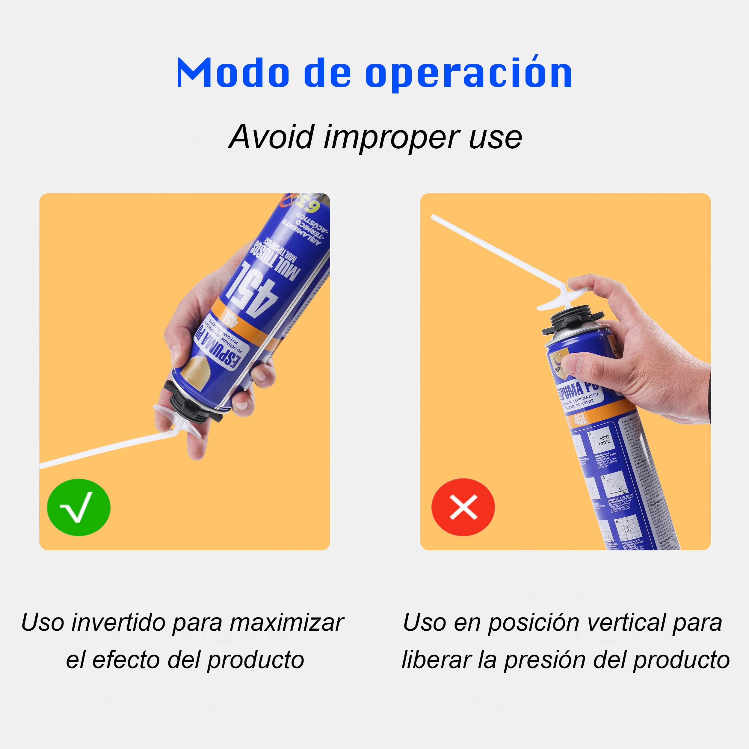 Espuma de Poliuretano de Alta Expansión Multiuso, 750 ml, con Cánula - Aislamiento Efectivo Contra Calor, Frío, Corrientes de Aire, Humedad y Ruido - Pack de 8 Unidades