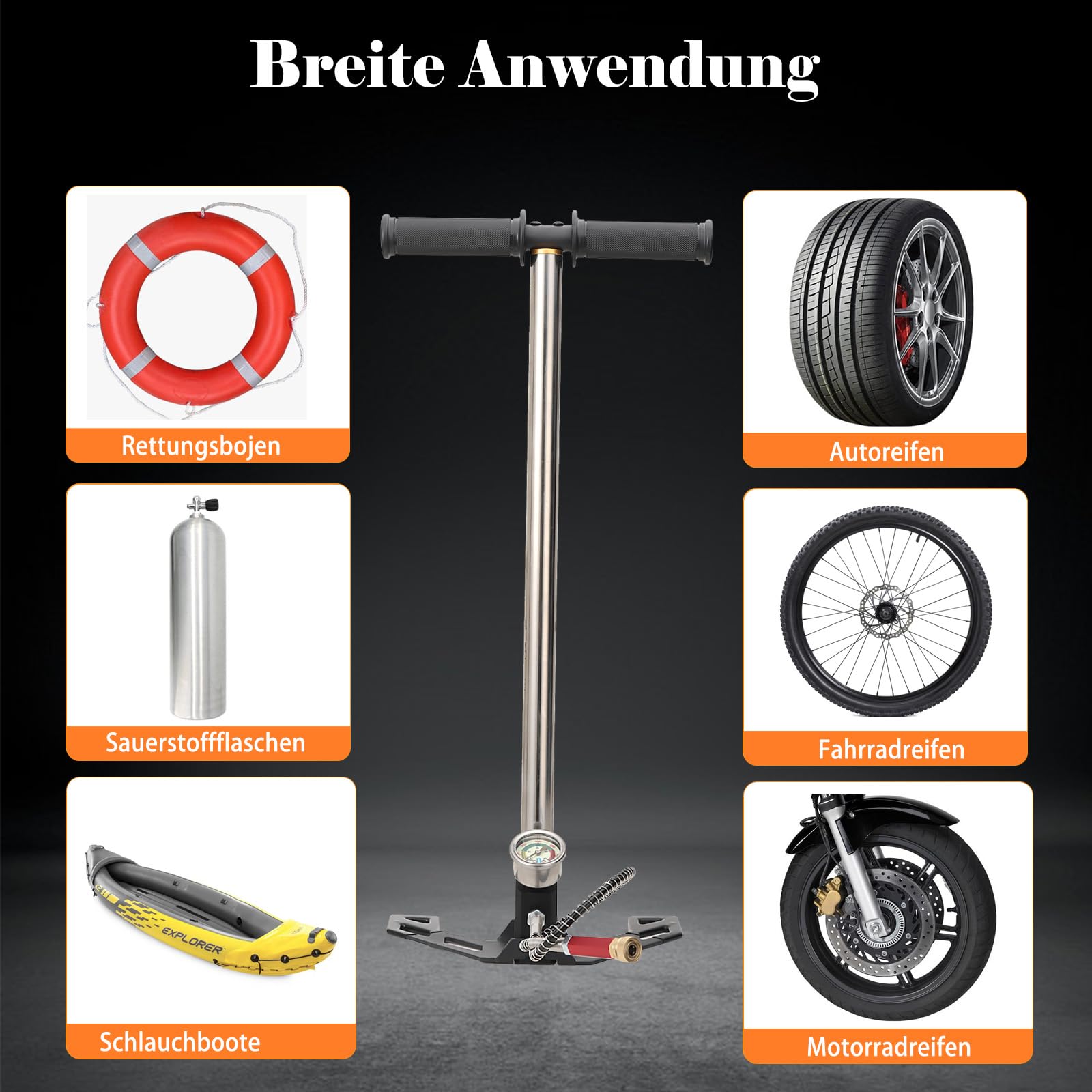 PCP Handpumpe 3-Stufiges Hochdruckpumpe 4500PSI/30MPa Hochdruckluftpumpe Luftgewehrpumpe mit Manometer, PCP Handpumpe für Luftpistole Bootsreifen Kajaks Autoreifen Motorrädern