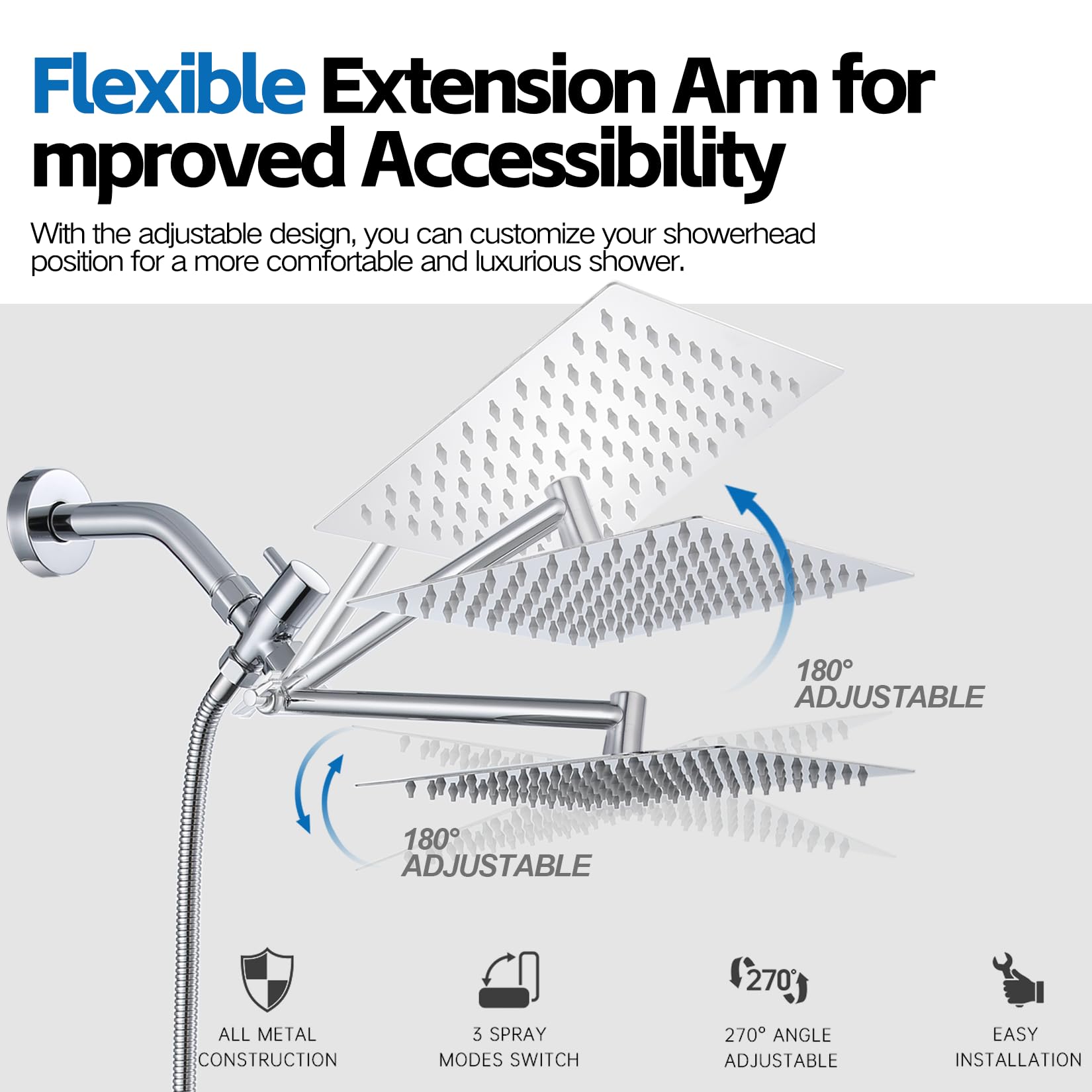 Pommeau De Douche À Effet Pluie De 20,3 Cm, Support De