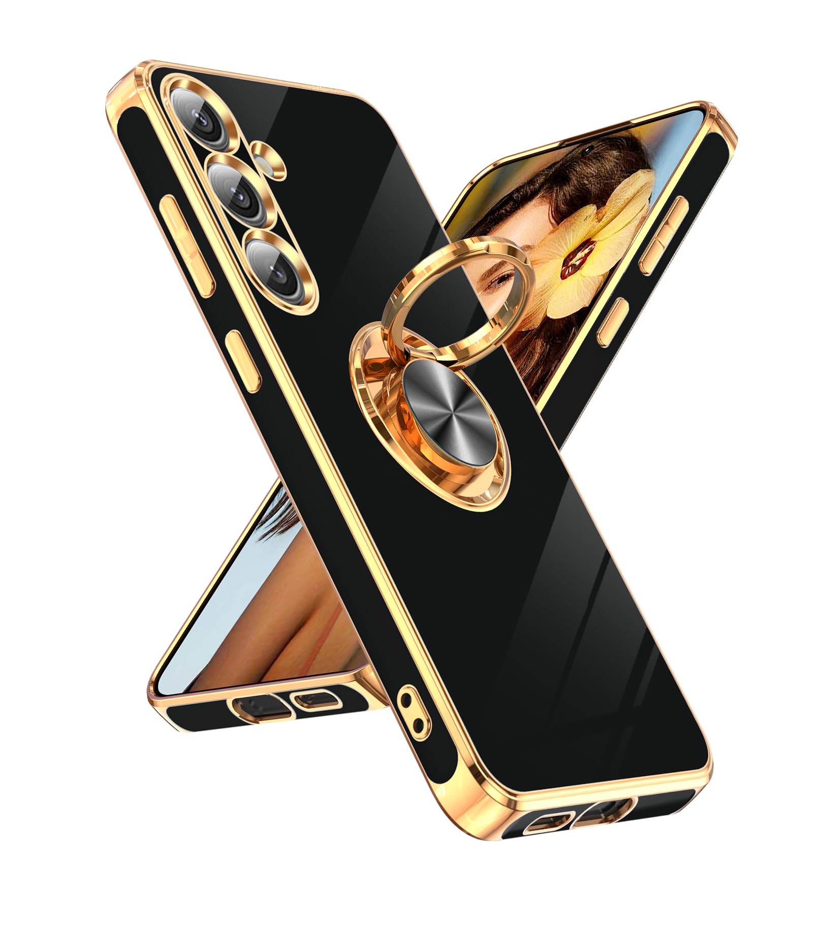 LeYi for Samsung Galaxy S25-Plus Case: with 360° Rotatable Ring Holder Magnetic Kickstand, Plating Rose Gold Edge Protecti...
