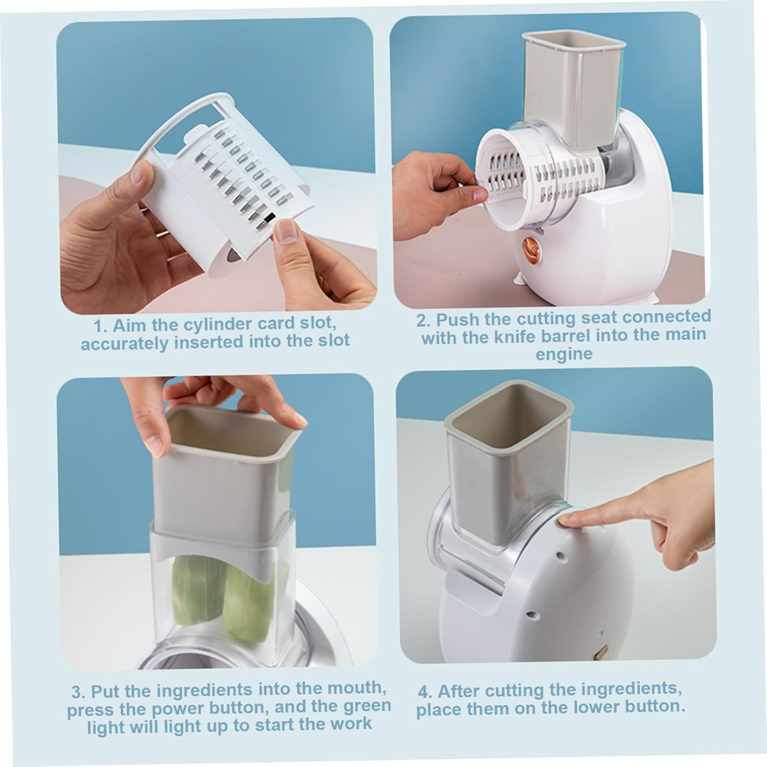 Automatic Cheese Grater Electric Electric Cheese Grater Detachable Automatic with 3 Different Shapes Blades USB Rechargeable for Fruits, Vegetables