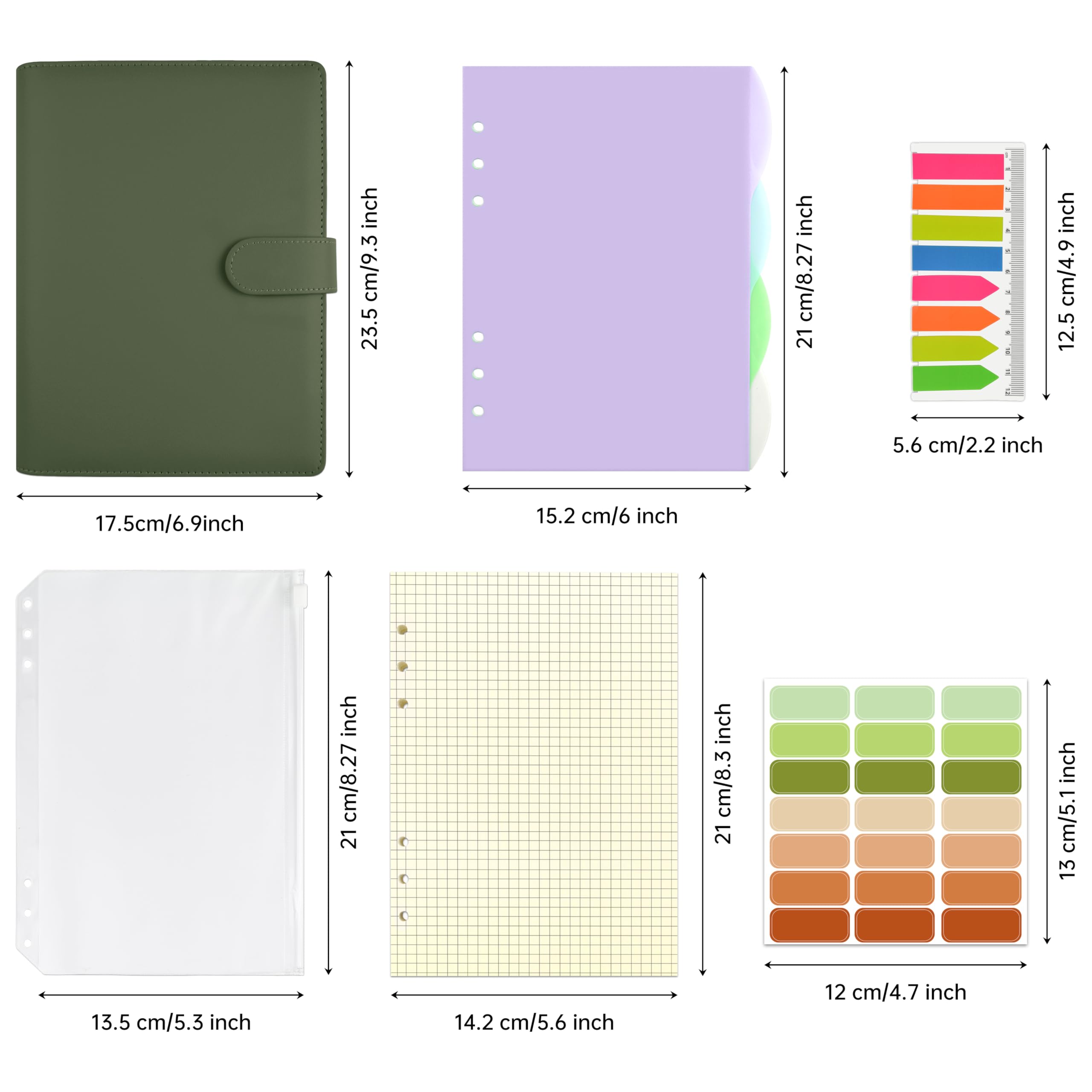 Mlife A5 Refillable Ring Binder, with 180 Sheets Refill Paper,A5 Notebook with Binder Pockets and Dividers,for Men and Women-Green - Image 2